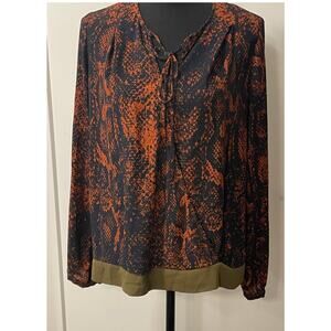 Cabi Blouse SMALL long sleeves faux criss cross relaxed fit tie V-neck work